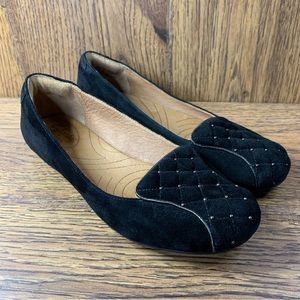 Clarks Indigo Womens 6 Quilted Studded Slip On Ballet Flats Black Suede 64569